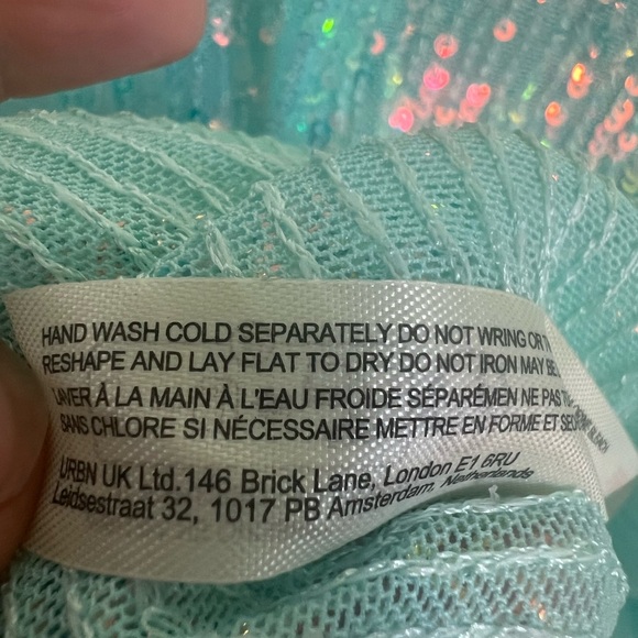 NWT new FREE PEOPLE gold rush sequin long sleeve tee top XS Aruba blue shimmer - Picture 11 of 14